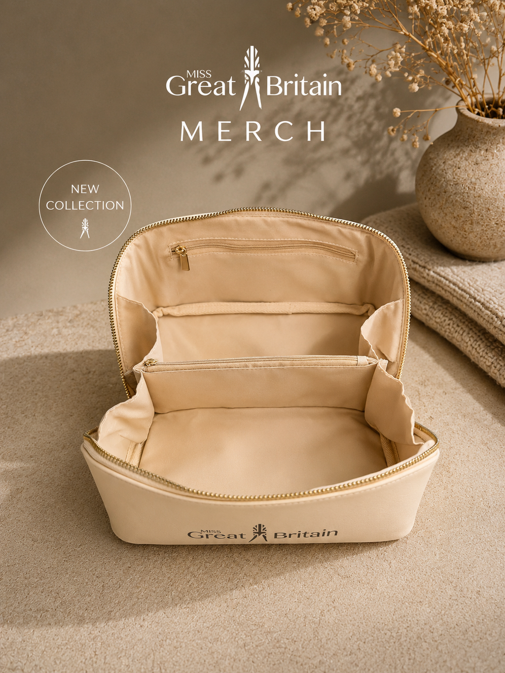 Miss Great Britain Lay Flat Makeup Case – Cream