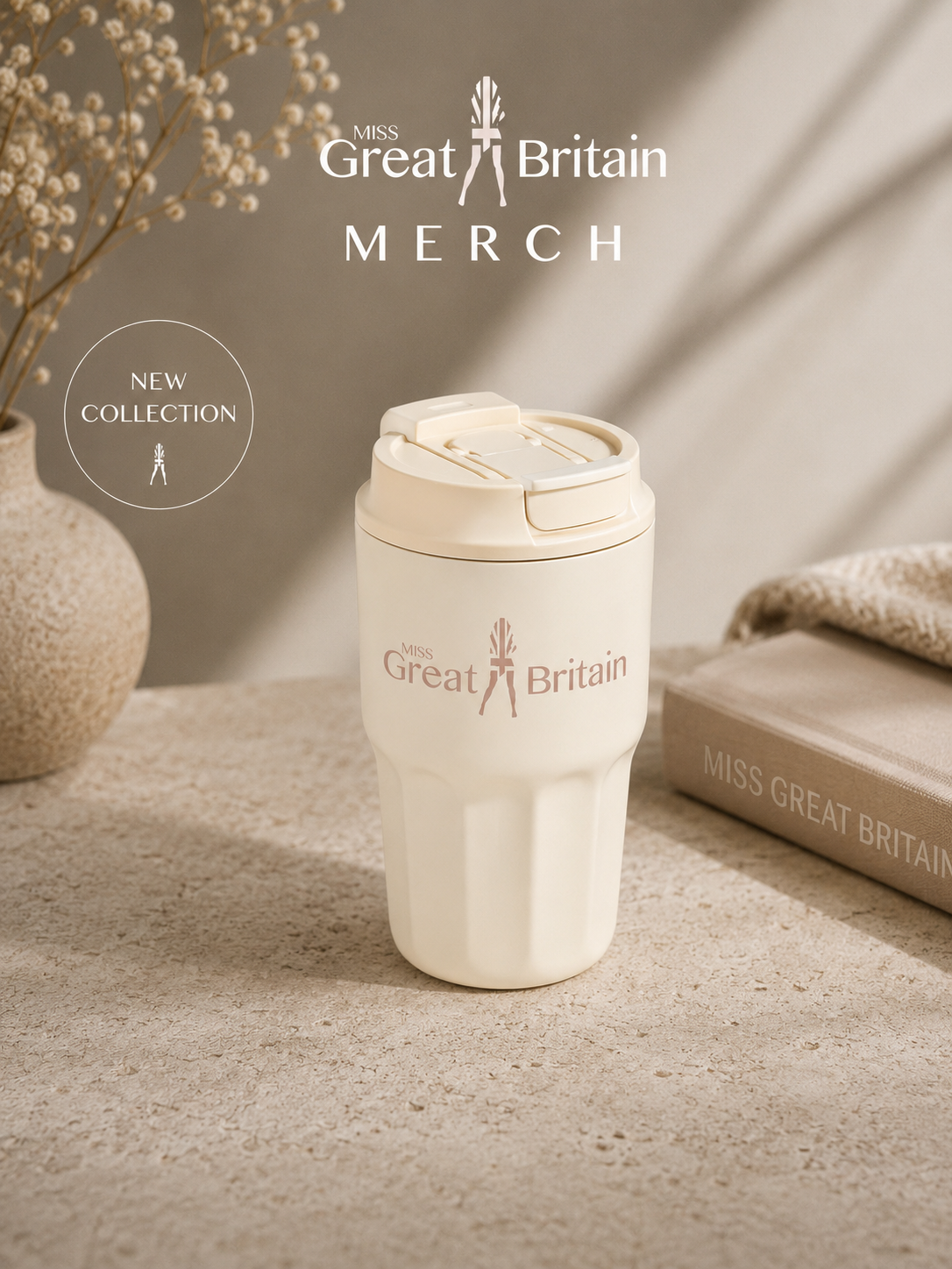 Miss Great Britain 2-in-1 Travel Cup – Cream  Hot coffee. Iced coffee. One very pretty cup. 🤍
