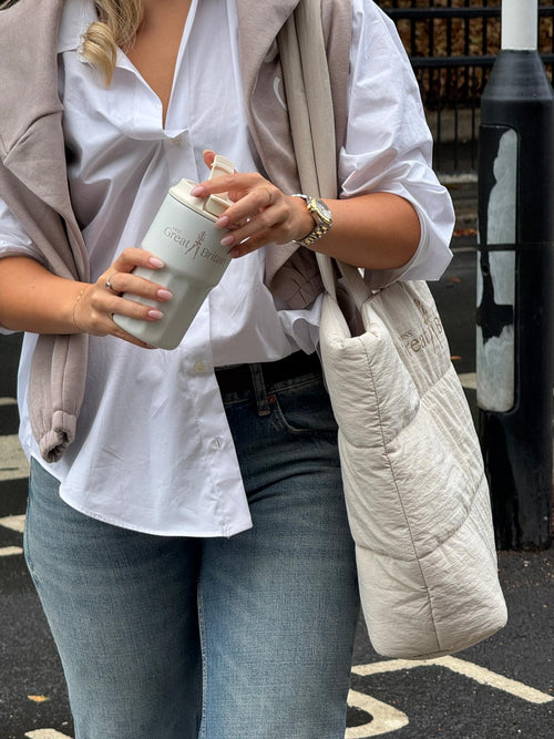 Miss Great Britain 2-in-1 Travel Cup – Cream  Hot coffee. Iced coffee. One very pretty cup. 🤍